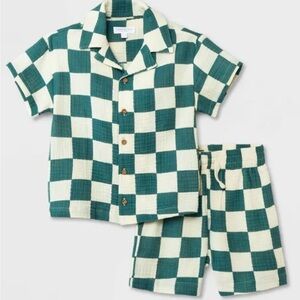 Kids Plaid Pajama Set - Teal and Cream